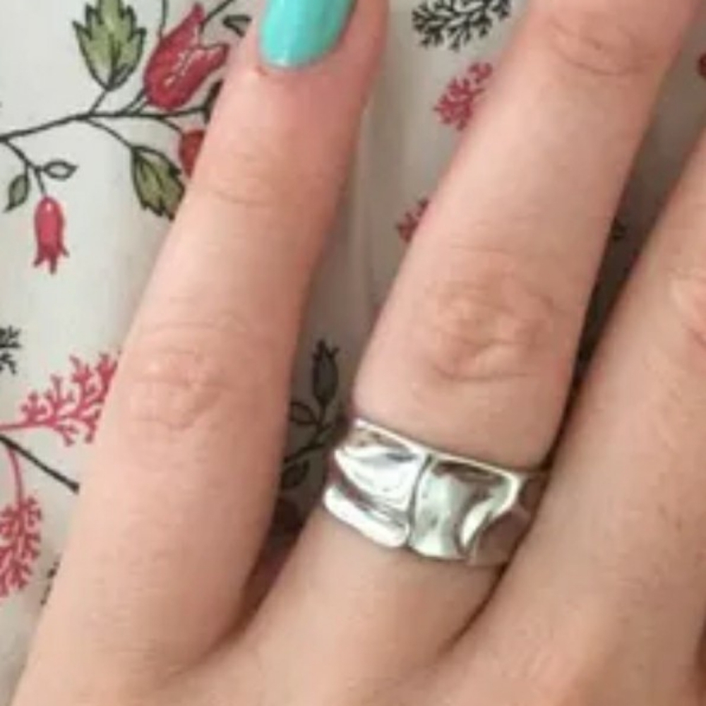 NEW 925 Sterling Silver Geometric Hammered Adjustable Band Ring - Picture 6 of 13